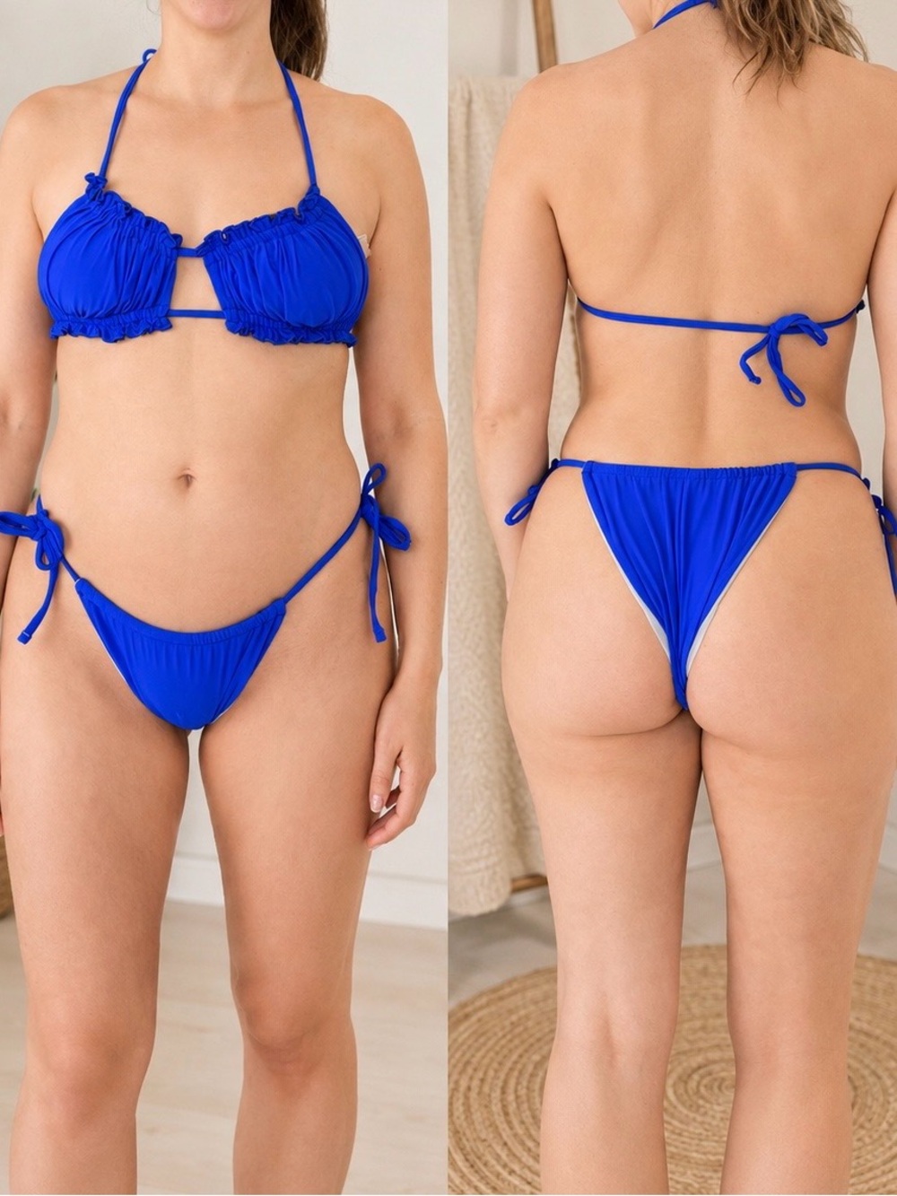 Royal Blue Ruched String Bikini Set Size Small - Picture 2 of 2